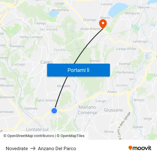 Novedrate to Anzano Del Parco map