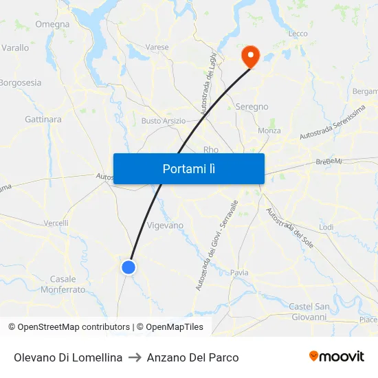 Olevano Di Lomellina to Anzano Del Parco map