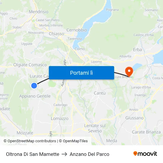 Oltrona Di San Mamette to Anzano Del Parco map
