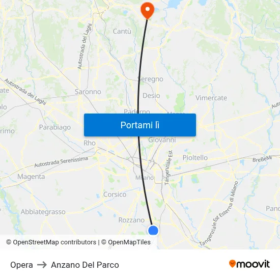Opera to Anzano Del Parco map