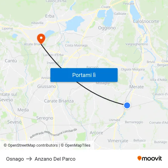 Osnago to Anzano Del Parco map
