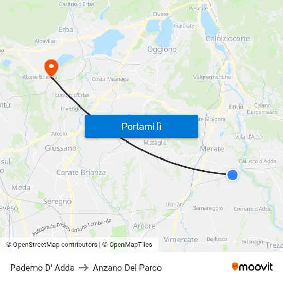 Paderno D' Adda to Anzano Del Parco map