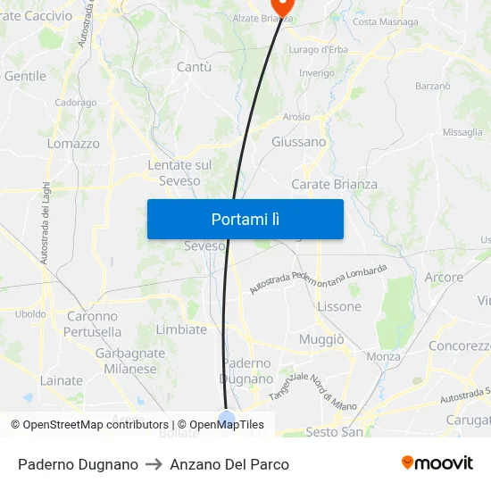 Paderno Dugnano to Anzano Del Parco map