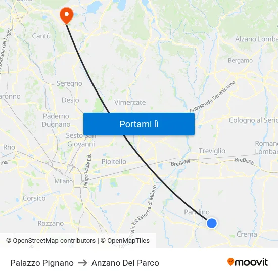 Palazzo Pignano to Anzano Del Parco map