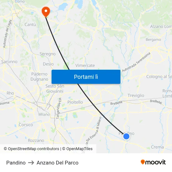 Pandino to Anzano Del Parco map