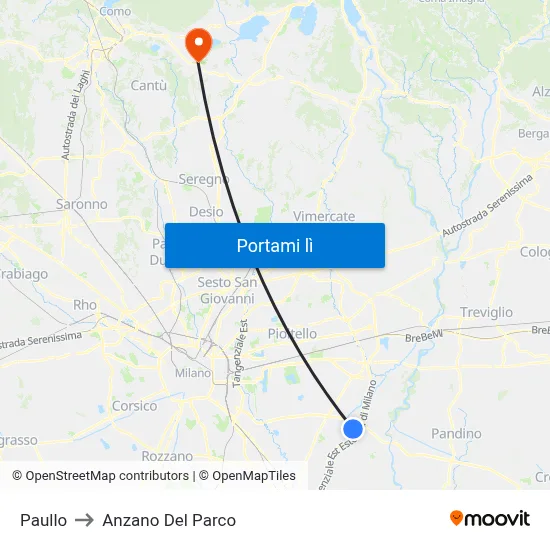 Paullo to Anzano Del Parco map