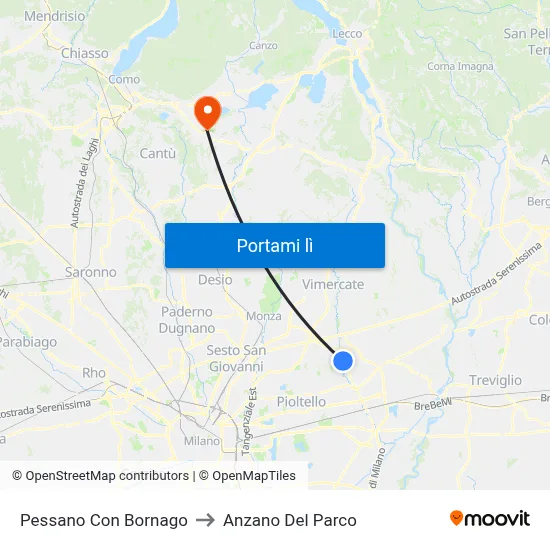 Pessano Con Bornago to Anzano Del Parco map