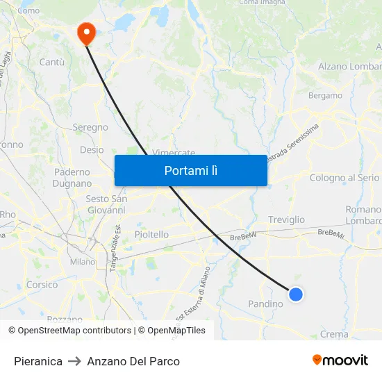 Pieranica to Anzano Del Parco map