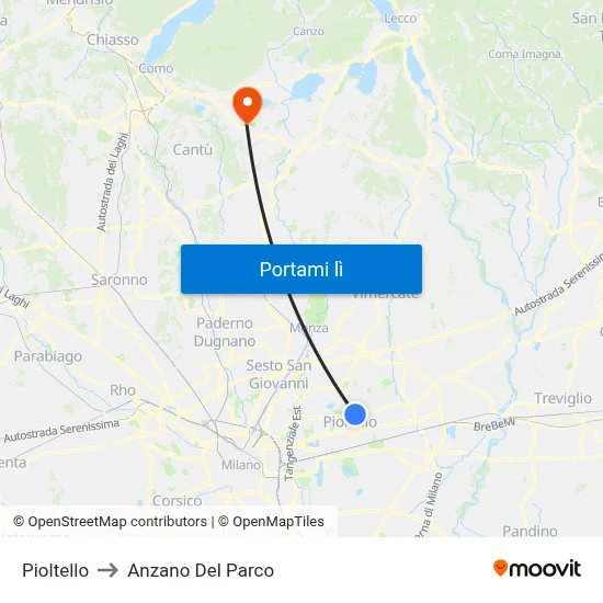 Pioltello to Anzano Del Parco map