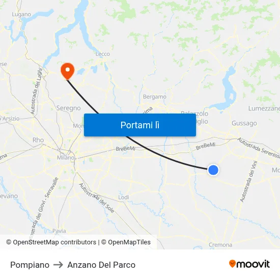 Pompiano to Anzano Del Parco map