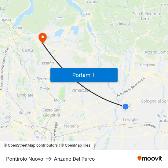 Pontirolo Nuovo to Anzano Del Parco map