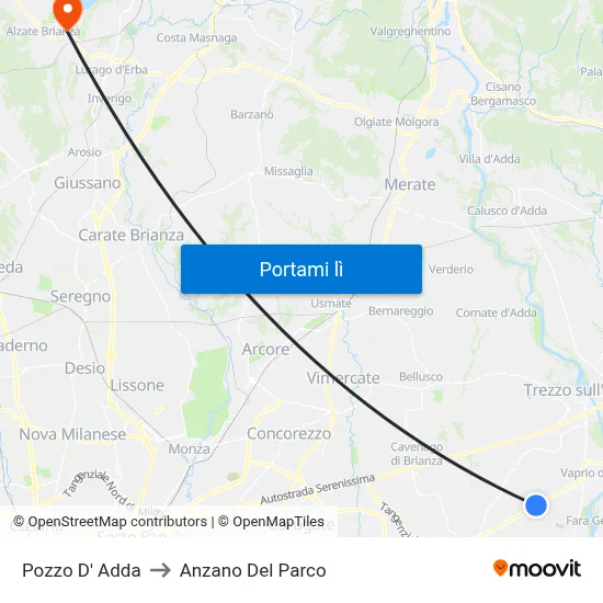 Pozzo D' Adda to Anzano Del Parco map