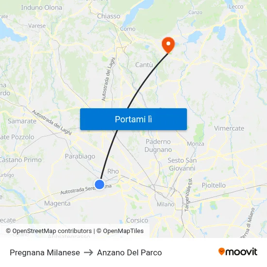 Pregnana Milanese to Anzano Del Parco map