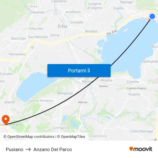 Pusiano to Anzano Del Parco map