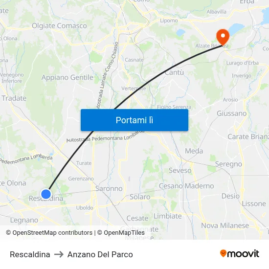Rescaldina to Anzano Del Parco map