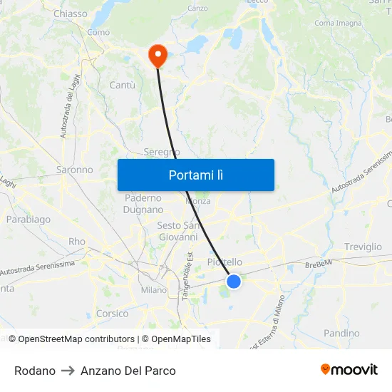 Rodano to Anzano Del Parco map