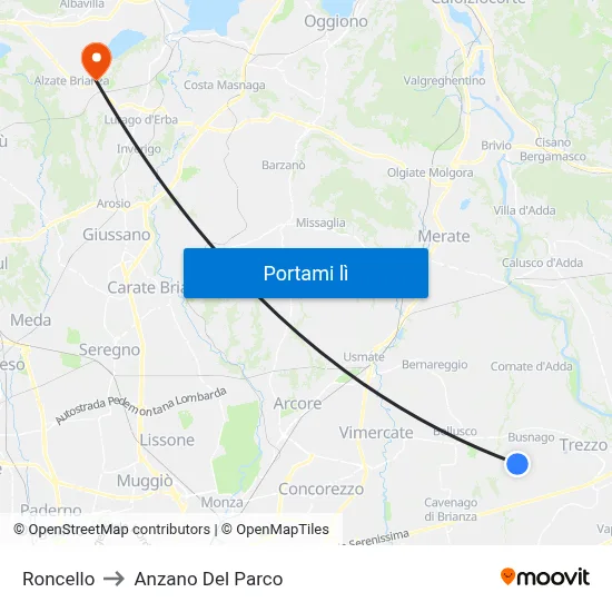 Roncello to Anzano Del Parco map