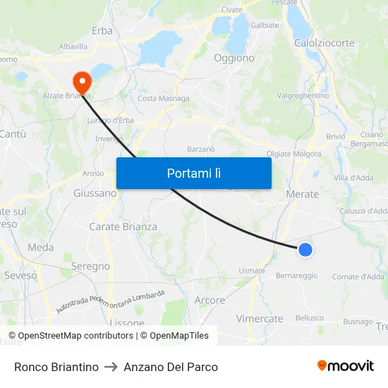 Ronco Briantino to Anzano Del Parco map