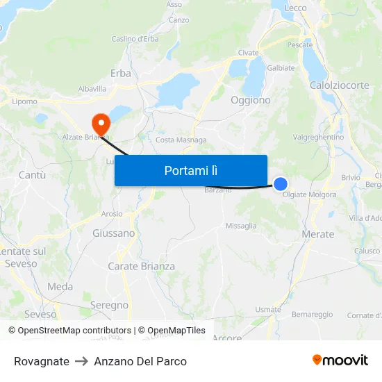 Rovagnate to Anzano Del Parco map