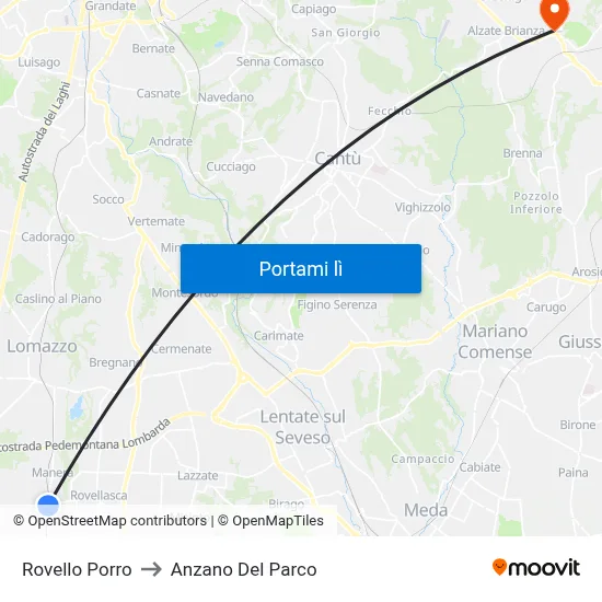 Rovello Porro to Anzano Del Parco map