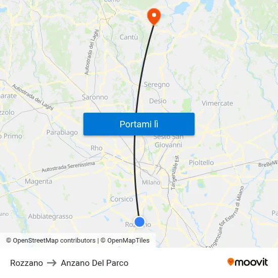 Rozzano to Anzano Del Parco map
