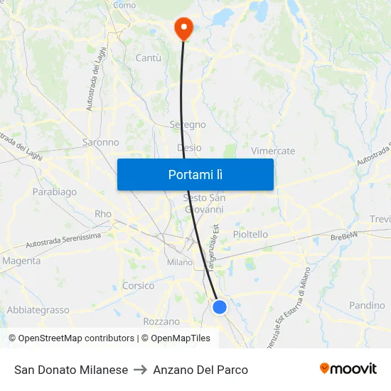 San Donato Milanese to Anzano Del Parco map