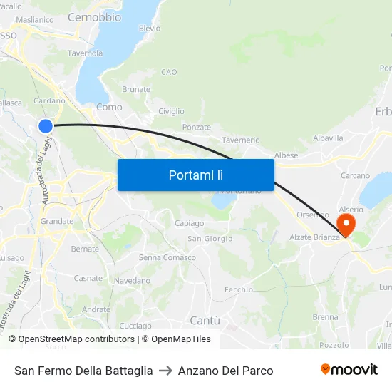 San Fermo Della Battaglia to Anzano Del Parco map