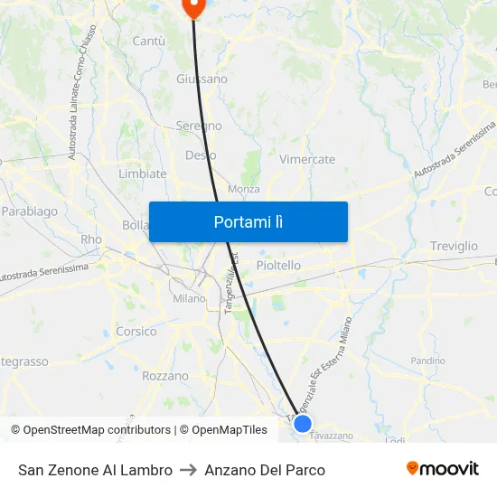 San Zenone Al Lambro to Anzano Del Parco map