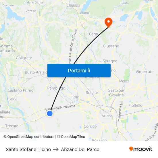 Santo Stefano Ticino to Anzano Del Parco map
