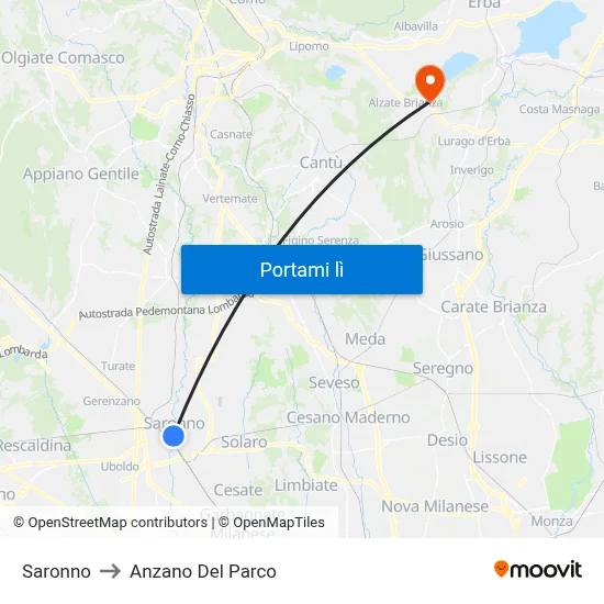 Saronno to Anzano Del Parco map