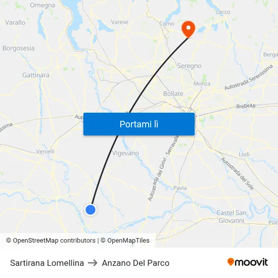 Sartirana Lomellina to Anzano Del Parco map