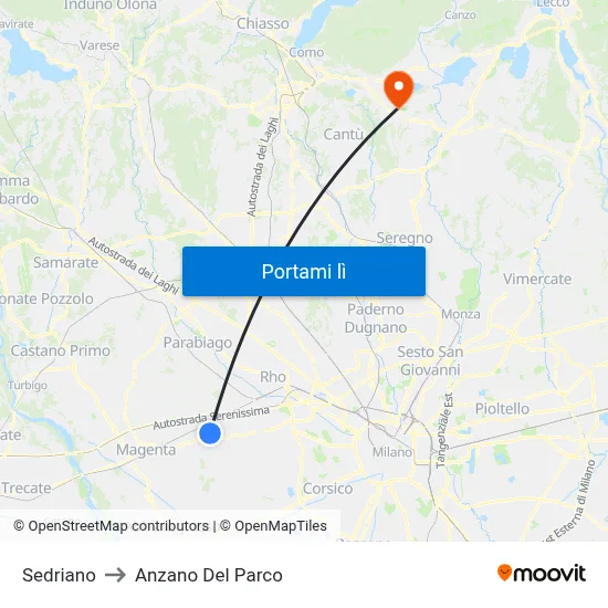 Sedriano to Anzano Del Parco map