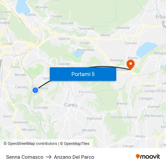 Senna Comasco to Anzano Del Parco map