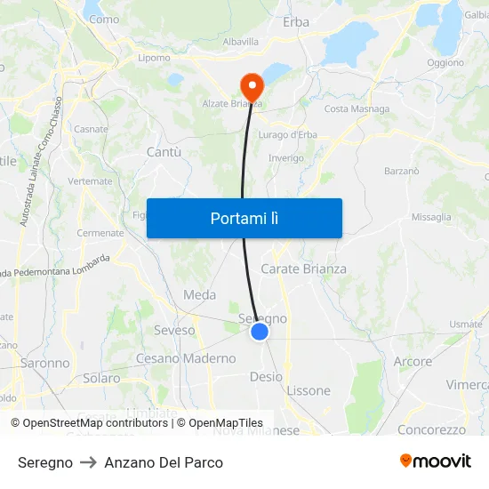 Seregno to Anzano Del Parco map