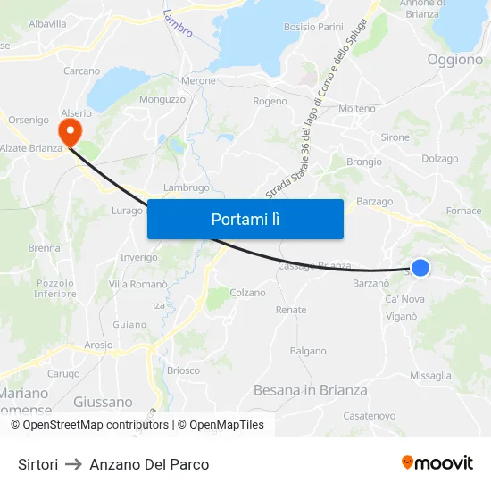 Sirtori to Anzano Del Parco map
