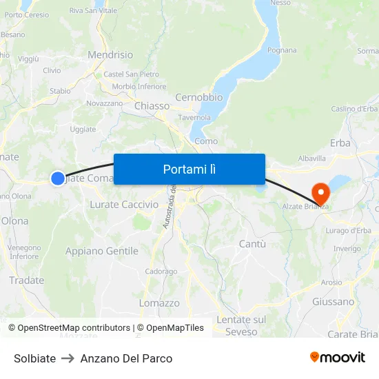 Solbiate to Anzano Del Parco map