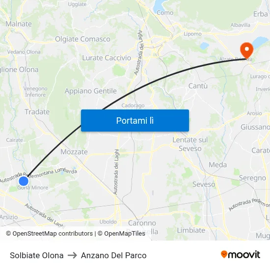 Solbiate Olona to Anzano Del Parco map