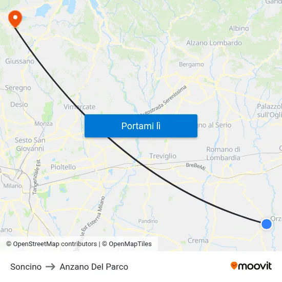 Soncino to Anzano Del Parco map