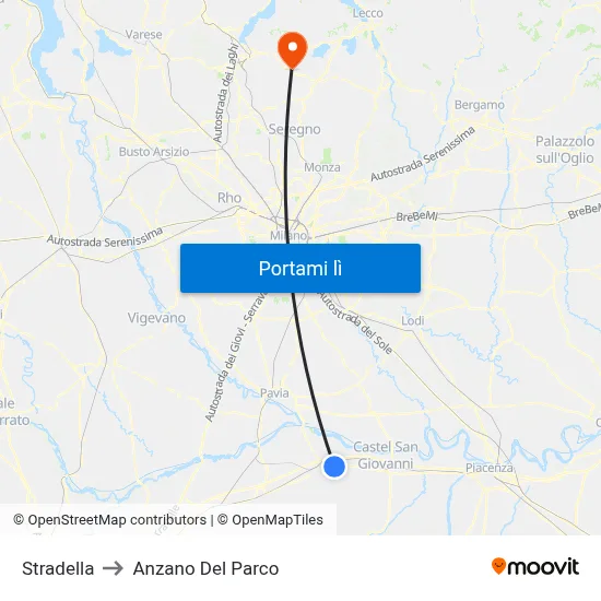 Stradella to Anzano Del Parco map