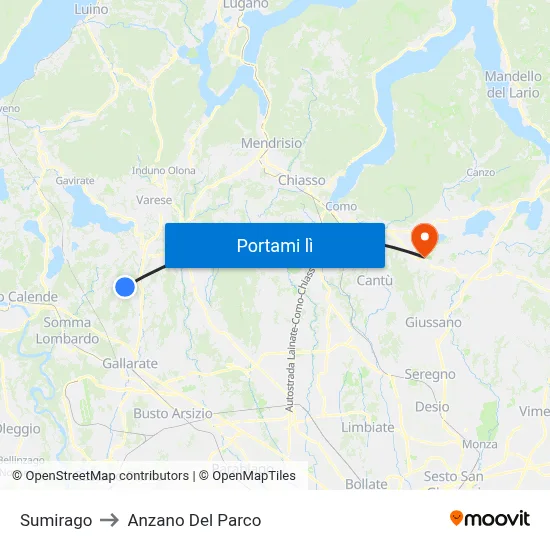 Sumirago to Anzano Del Parco map