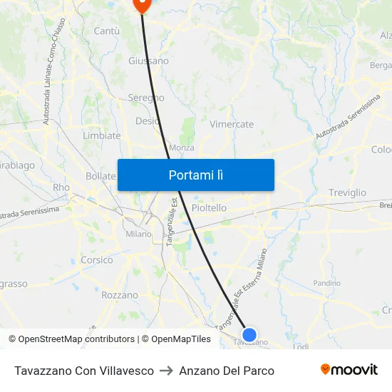Tavazzano Con Villavesco to Anzano Del Parco map