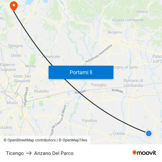 Ticengo to Anzano Del Parco map