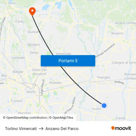 Torlino Vimercati to Anzano Del Parco map