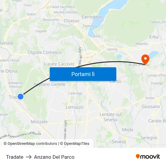 Tradate to Anzano Del Parco map