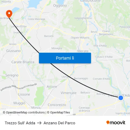 Trezzo Sull' Adda to Anzano Del Parco map
