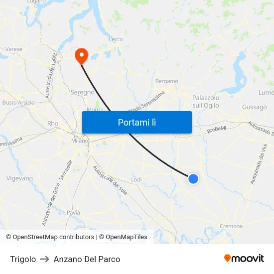 Trigolo to Anzano Del Parco map