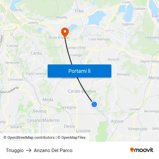 Triuggio to Anzano Del Parco map