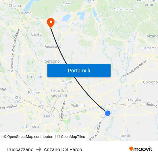 Truccazzano to Anzano Del Parco map