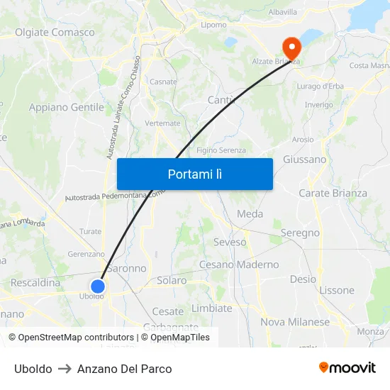 Uboldo to Anzano Del Parco map