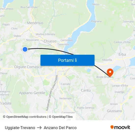 Uggiate-Trevano to Anzano Del Parco map